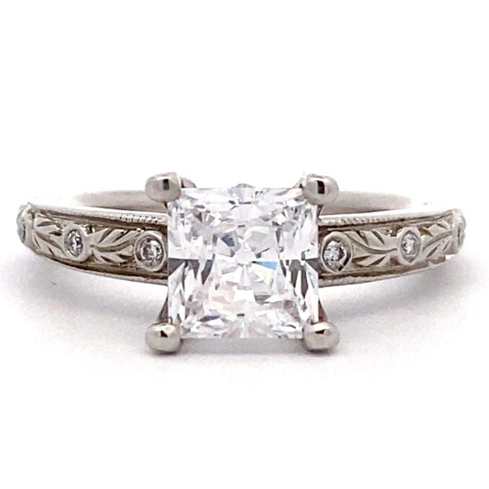 Platinum and 18kw Ritani Diamond Wedding Ring Mounting Semi-Mount with center CZ